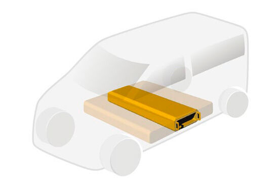 Austauschbare Batteriekassetten für elektrische Nutzfahrzeuge.