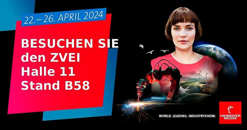 ZVEI in Halle 11, Stand B58 präsentiert, wie die Elektro- und Digitalindustrie die Transformation zu einer All Electric Society gestaltet, um das Ziel einer nachhaltigen Industriegesellschaft zu erreichen. Direkt angegliedert an den ZVEI-Messestand ist die All Electric Society Arena, die zum Ziel hat, die Möglichkeiten der Gestaltung einer im Wesentlichen auf regenerativen Energien aufbauenden Energieversorgung zu diskutieren und ganz praxisnah greifbar zu machen. (Bild: ZVEI)