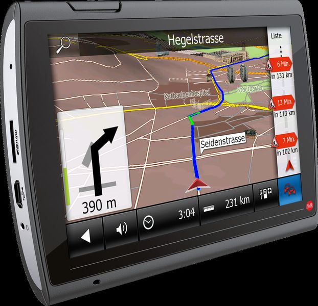 Für die Sechs-Zoll-Geräte von Falk, hier das Neo 620, stehen die Inhalte der Marco-Polo-Reiseführer zur Verfügung sowie kostenlose Kartenupdates. (Bild: Falk)