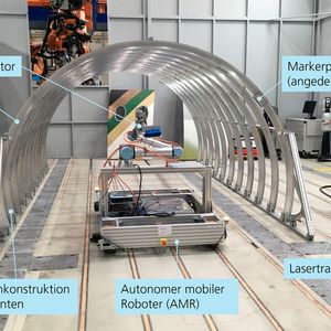 Rahmenkonstruktion und mobiler Roboter inklusive Aufbauten. (Bild:  DLR)