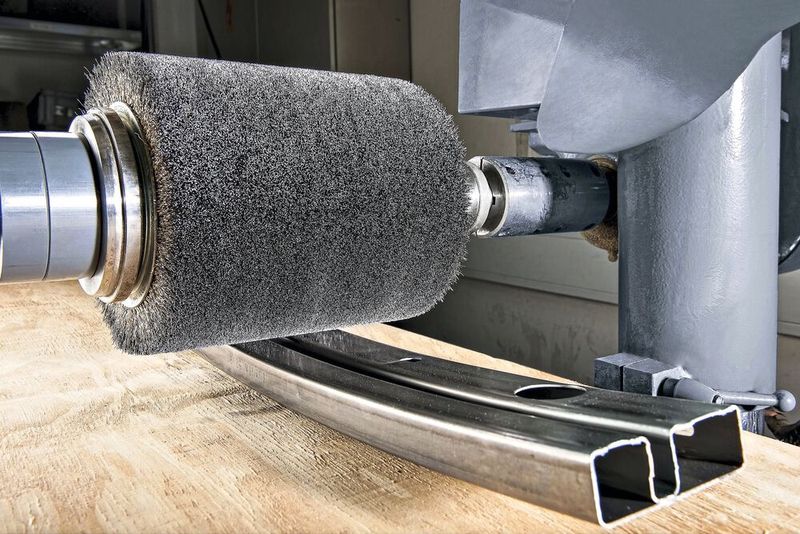 Angetriebene Walzenbürste von Kullen-Koti in der Oberflächenbearbeitung von Stahlrohrprofilen.(Bild:  Kullen-Koti)