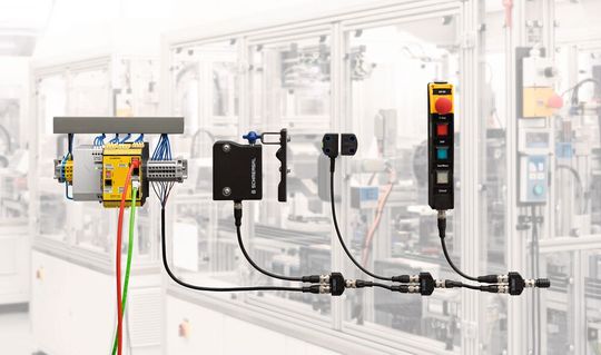 Über das Bussystem SD 4.0 von Schmersal lassen sich unterschiedliche Bauarten von Sicherheitsschaltgeräten per Reihenschaltung verbinden. Über das Bussystem SD 4.0 von Schmersal lassen sich unterschiedliche Bauarten von Sicherheitsschaltgeräten per Reihenschaltung verbinden.