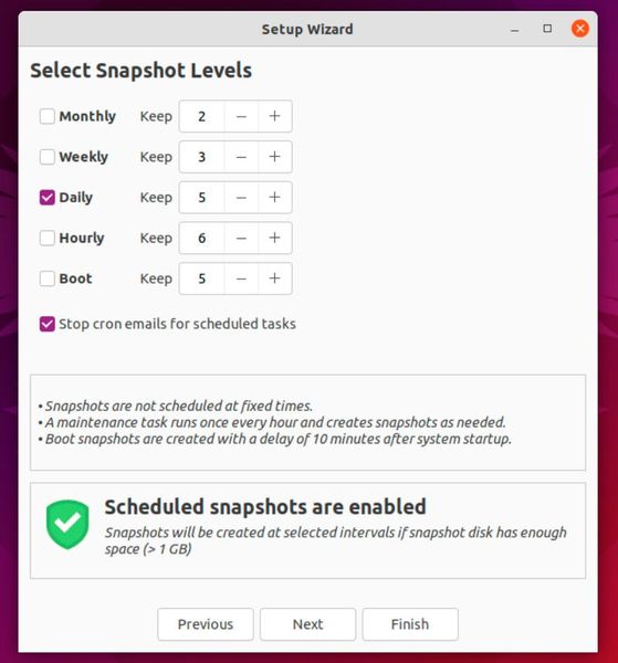 Definieren des Snapshots-Levels in Timeshift. (Bild: Joos)