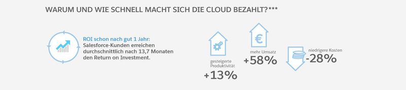 Nach durchschnittlich 13,7 Monaten macht sich die Nutzung der Cloud für Salesforce-Kunden bezahlt. Nach gut einem Jahr erreichen sie also den Return on Investment (*** Quelle: IDC Whitepaper „The Salesforce Economy“, August 2015). (Bild: IDC Whitepaper „The Salesforce Economy“, August 2015)