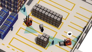 Durch die Kombination eines Staplerleitsystems mit einem kamerabasierten Ortungssystem können Flurförderzeuge im Lager und im Außenbereich auf rund 10 cm genau geortet und die innerbetrieblichen Transportprozesse automatisiert werden.  (Bild: ICS International)