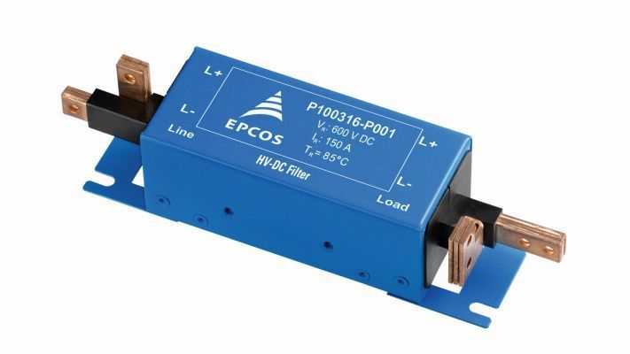 Bild 5: Die Anschlüsse der DC-Hochvolt-Filter-Version P001316 sind so geformt, sodass sie sich direkt mit dem EPCOS-DC-Link-Kondensator verbinden lassen. Ergebnis sind Platzeinsparung, geringe Induktivität und kleine Übergangswiderstände. (Bild: TDK)