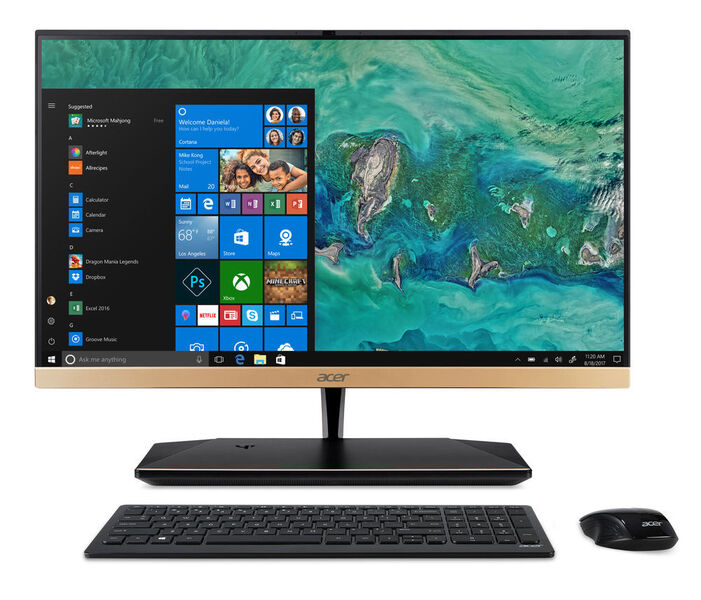 Der Rechner steckt beim All-in-One-PC Aspire S24 im Standfuß. Das fast randlose ISP-Panel liefert die Full-HD-Auflösung.  (Acer)