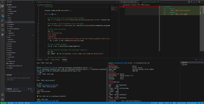 Ein GitHub-Repo in GitPods VSC-basiertem Editor. (Bild: Lang / Gitpod)