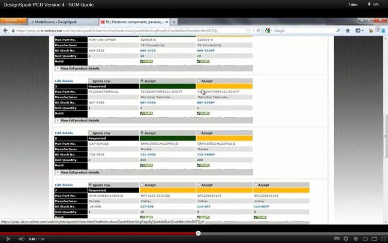 DesignSpark PCB Version 4 - BOM Quote (Bild: RS Components)