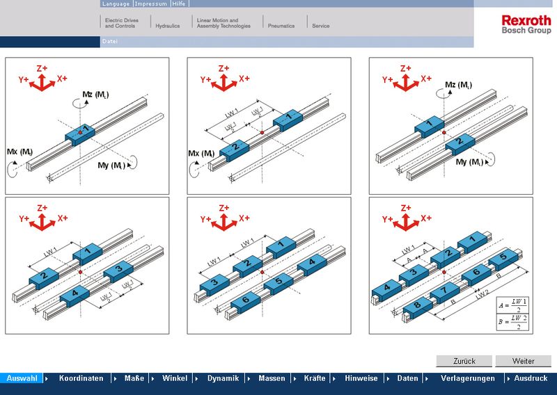 6 Praxisgerecht und bedienungsfreundlich:  Das Berechnungsprogramm Rexroth Linear Motion Designer 1.0 deckt das gesamte Produktspektrum an Profilschienenführungen ab. (Archiv: Vogel Business Media)