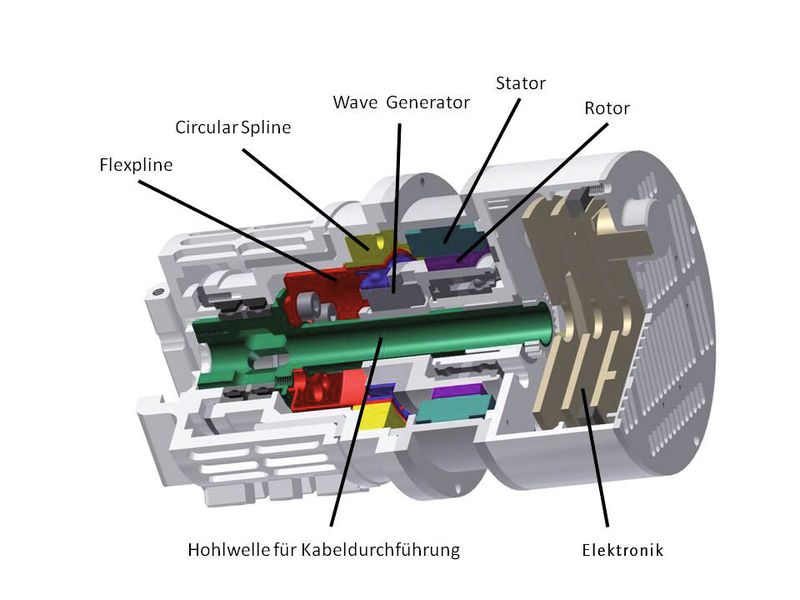 Schnitt durch ein Gelenk: Für den Spaceclimber wurden Beine mit vier baugleichen Gelenken entwickelt. (Bild: DFKI RIC)