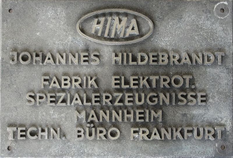Son Paul Hildebrandt has been producing switchboards, pressure and temperature switches as well as control and monitoring systems for heavy industry based on mercury relays since 1929. 1936 is the birth year of the brand “HIMA,” derived from the first letters of Hildebrandt and Mannheim, which Paul Hildebrandt registers in Mannheim’s company register.  (Hima)