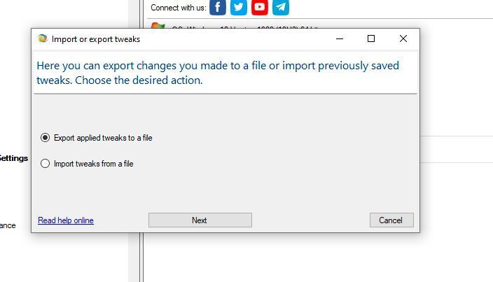 Die Einstellungen und Tweaks lassen sich exportieren und auf anderen Rechnern oder bei einer Neuinstallation wieder importieren. (Th. Joos)