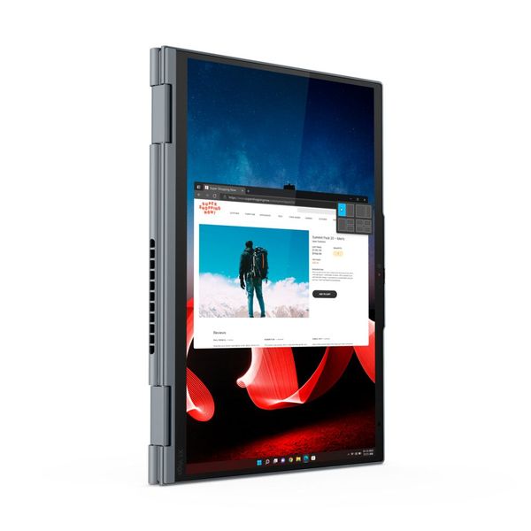 Im Tablet-Modus kann das 1,38 kg schwere X1 Yoga mit einem Stift bedient werden. (Bild: Lenovo)