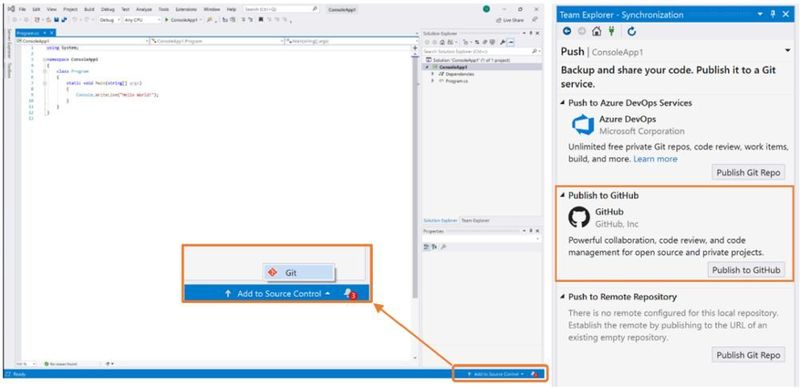 Mit der neuen Version von Visual Studio 2019 ist es möglich, Code direkt auf GitHub zu teilen. (Microsoft)