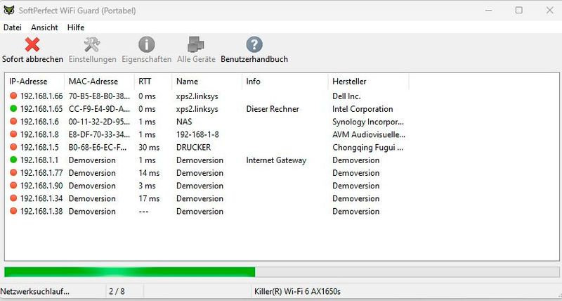 SoftPerfect WiFi Guard findet neue Geräte im Netzwerk und warnt den Betreiber des WLANs. (Bild: Joos - SoftPerfect)