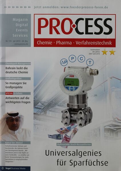 Juli/August 2013   Top Themen:  - Universalgenies für Sparfüchse - Bahrain lockt die deutsche Chemie - So managen Sie Großprojekte - Antworten auf die wichtigsten Fragen (Bild: PROCESS)