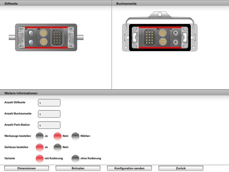 Die App CombiTac Configurator ermöglicht den Zugriff auf ein ein modulares Steckverbindersystem zur jeweils benötigten Kombination. (Multi-Contact)