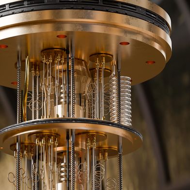 The cooling system of a quantum computer keeps the quantum chips at temperatures close to absolute zero. Only under these conditions can they unfold their special quantum properties (artistic representation). (Source: B. Schröder/HZDR)