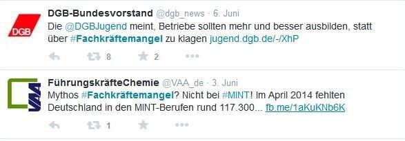 Tweets zum Thema Aus- und Weiterbildung sowie Fachkräftemangel in Deutschland. (Quelle: Screenshot www.twitter.com)