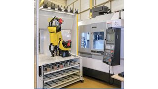 An Okuma Genos M560-V-e vertical machining centre will be equipped with a Cellro X20 robotic system for component load / unload and storage. (Source: NCMT)