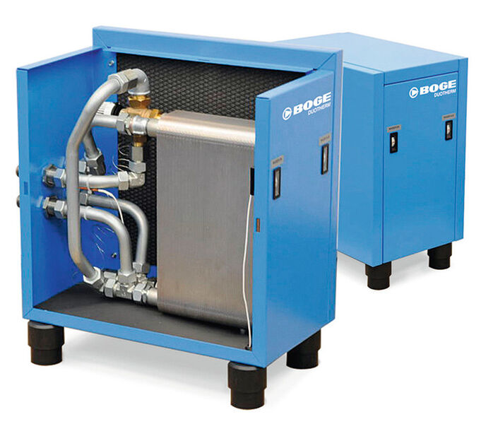 Das externe Wärmerückgewinnungssystem Boge Duotherm erlaubt die Nachrüstung von Schraubenkompressoren – unabhängig von Baujahr, Leistung und Hersteller. (Bild: Boge Kompressoren)