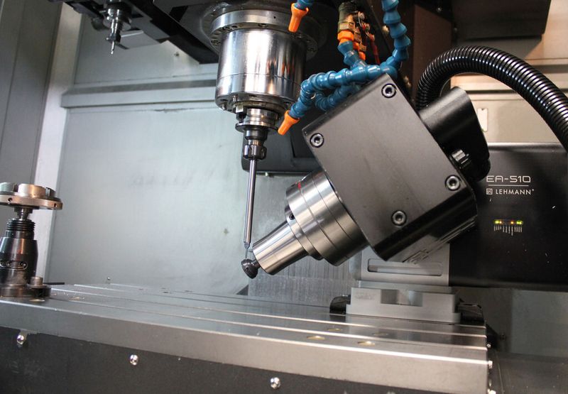 Nach dem Drehen werden die Teile auf dem BAZ in ein B32-Spannfutter gesteckt, das eine schnelle und präzise Folgebearbeitung ermöglicht. Die Fünfachsigkeit der Maschine lässt unter anderem Bohrungen in unterschiedlichsten Winkellagen zu. (Klingauf)