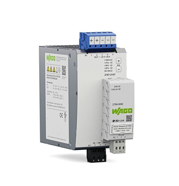 Wago: Die Stromversorgung Pro 2 bietet einen digitalen Zwilling sowie ein aufrastbares Kommunikationsmodul, das das Protokoll für die Kopplung an die Automatisierungs- und Leitebene bereitstellt.  (Wago)