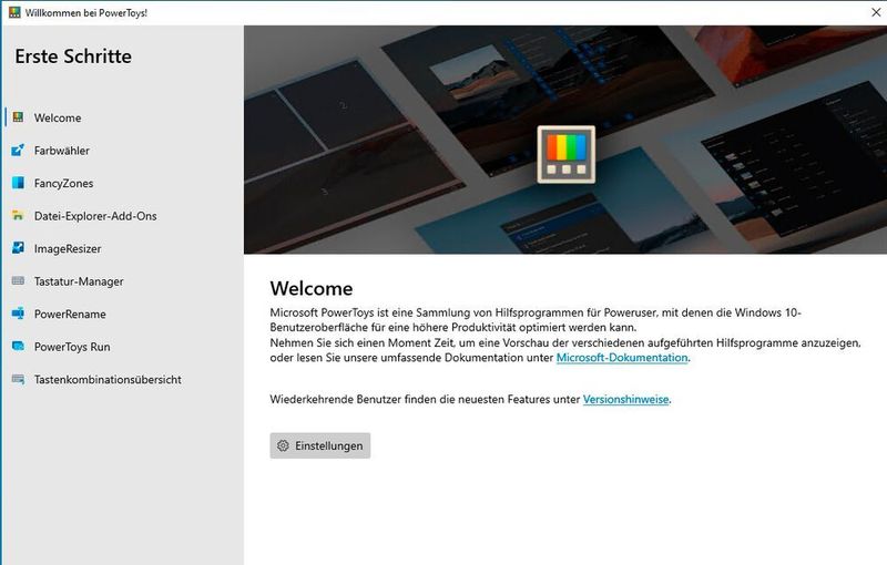 Zentrale Konfigurationskonsole der Powertoys nach der Installation in Windows 10. (Joos/Microsoft)