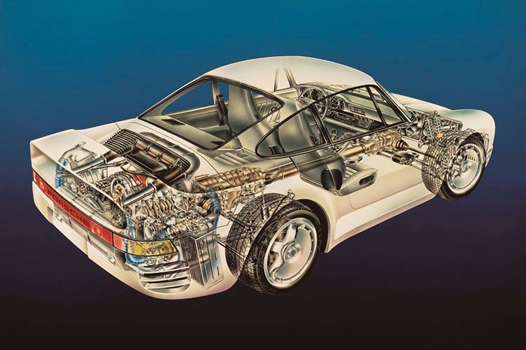 Technische Animation eines Porsche 959. (Porsche)
