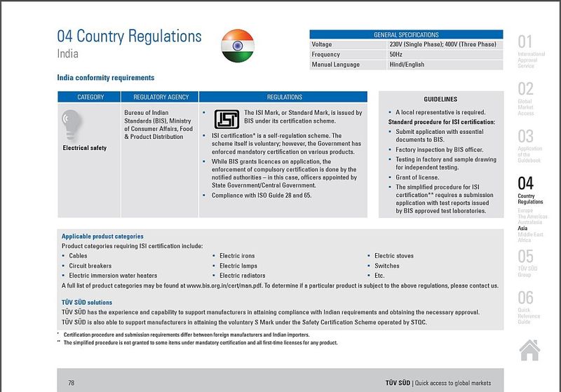 TÜV-SÜD-Broschüre Quick access to global markets: Landesspezifische Vorschriften von Indien (Bild: TÜV SÜD)