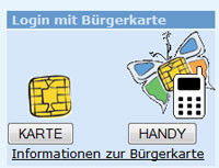Beispiel: Einstieg bei FinanzOnline mit der Handy-Signatur. Schritt 1: FinanzOnline (http://finanzonline.bmf.gv.at) bietet durch einen Klick auf das Feld „Handy“ den Login mit der Handy-Signatur an. (Quelle: Digitales Österreich)