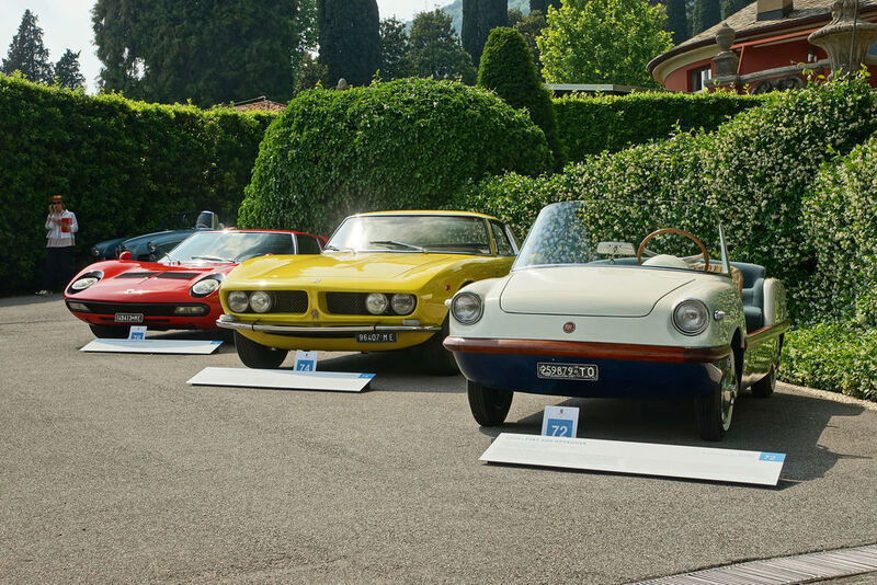 Fiat 500 Spiaggia (r.),  Iso Grifo (m.) und ein Lamborghini Miura. (Matthias Knödler/GT-Spirit)