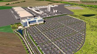 Gerenderte Luftansicht der geplanten Intel-Anlage in Magdeburg. Medienberichten zufolge soll Deutschland den Bau der 17 Mrd. teuren Anlage zu 30% fördern. Die genaue Höhe des Zuschusses hängt allerdings davon ab, wieviele Mittel die EU-Kommussion aus dem Geldtopf des EU Chips Act freigeben wird. (Intel)