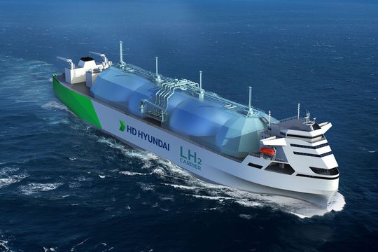 Rendering des elektrisch angetriebenen, 80.000-Kubikmeter-Flüssigwasserstoff-Carriers von HD Korea Shipbuilding & Offshore Engineering (HD KSOE).(Bild:  DNV)