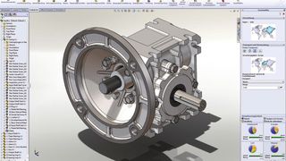Die Informationsanzeige zur Umweltverträglichkeit (rechts unten) zeigt vier Faktoren der Umweltbeeinflussung des aktuellen Modells an: CO2-Bilanz, Energieverbrauch sowie die Auswirkungen auf Luft und Wasser. (Bilder: SolidWorks) (Archiv: Vogel Business Media)