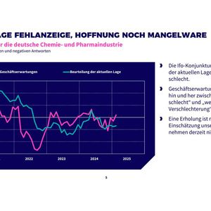 Der Ifo-Index für die deutsche Chemie- und Pharmaindustrie bleibt auf einem niedrigen Niveau. Unternehmen sehen keine baldige Erholung.(Bild:  VCI)