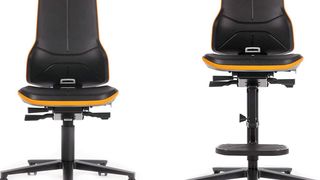 Abb.1: Der Arbeitsstuhl Neon unterstützt durch seine Ergonomie Labortätigkeiten wie Mikroskopieren oder Pipettieren. (Bild: Bimos)