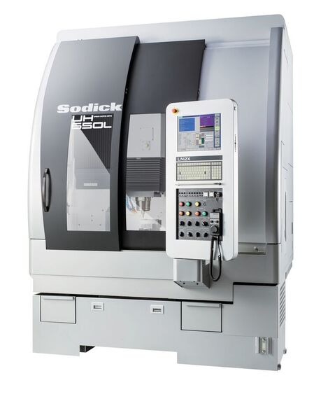 The  UH650L machining centre avoids the necessity of separately executing rough and fine milling, and executes both machining passes in one operating mode.   (Sodick)