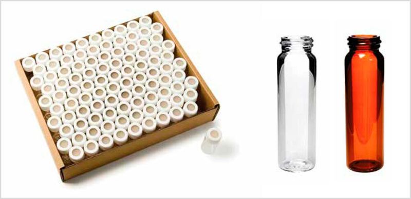Fig.2: Storage vials in different sizes with integrated septa and caps, clear and brown (Source:Thermo Fisher Scientific)
