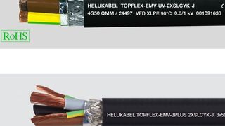 Oben: Topflex-EMV-UV-2XSLCYK-J unten: Topflex-EMV-UV-3Plus 2XSLCYK-J (Bild: Helukabel)