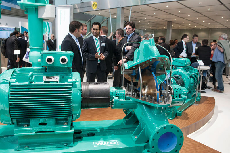 The focus of the trade fair is among others on motors and pumps for water and wastewater engineering. (Bild: Alex Schelbert / Ifat)
