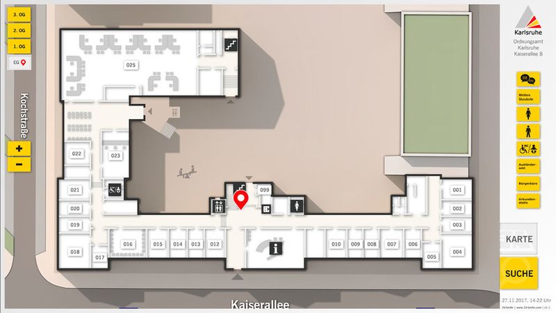 Zoombare 3D-Karte des digitales Leitsystems (Ordnungsamt Karlsruhe)