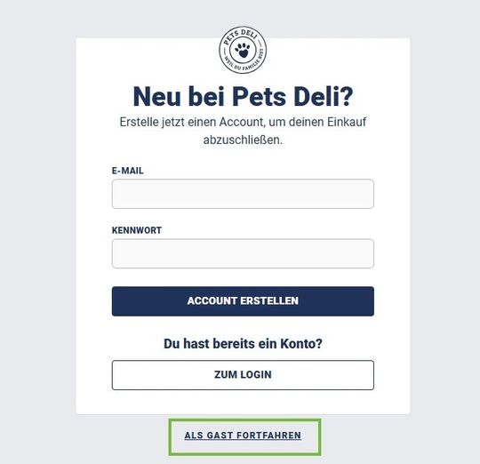 Bestellung als Gast: Es senkt die Hürde für Kunden, die kein Konto anlegen möchten.(Bild:  Shopify)