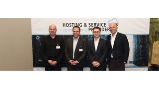 Auf dem HSP Summit 2017 werden erneut Hosting-VIPs im Mittelpunkt stehen. Patrick Pulvermüller (HEG, 2. v. l.) und Daniel Hagemeier (Dogado, 2. v. r.) werden auch in diesem Jahr teilnehmen. Im Bild zu sehen sind außerdem Rafael Laguna (Open-Xchange, l.) und Robert Hoffmann (1&1). (Vogel IT-Akademie)