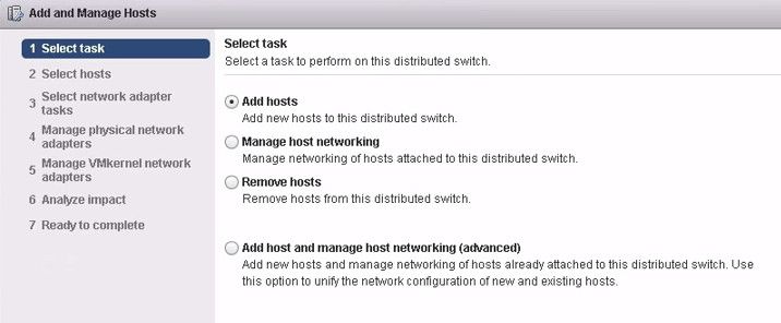 Abbildung 1: Während der Einrichtung von vDS lassen bereits Hosts hinzufügen und wichtige Einstellungen festlegen. (Bild: Joos)