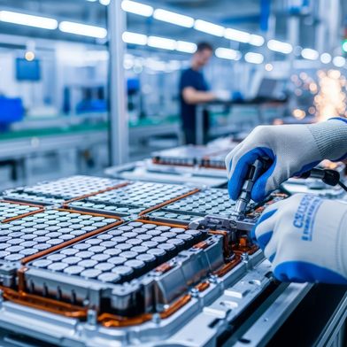 Je nach Einsatzbereich, z.B. im Elektrofahrzeug, gibt es für das Wärmemanagement der Batteriepacks sehr unterschiedliche Anforderungen. Im Bild ist der Zusammenbau von Batteriepacks in der Automobilfertigung zu sehen. (Bild: © River – stock.adobe.com, KI-generiert)