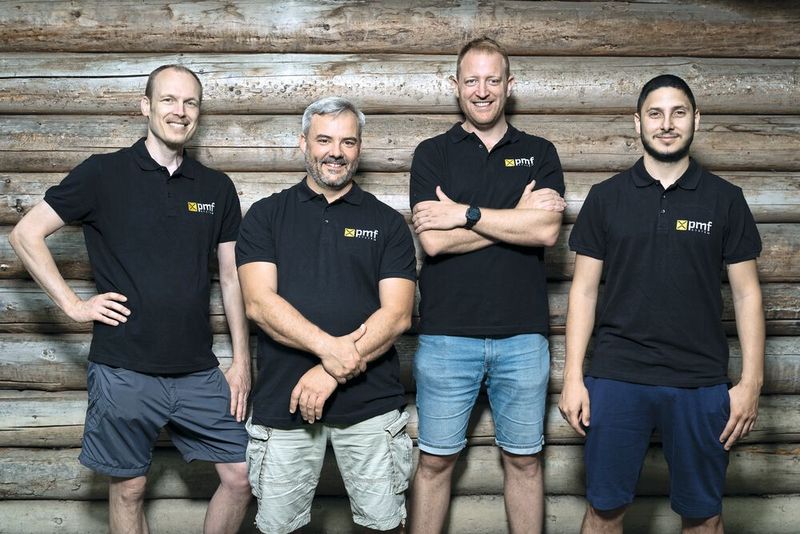 L'équipe de vente de PMF-System. De gauche à droite : Mirco Thiel, Hervé Baechler, Lino Peverada, Leonardo Tedesco. (Source : www.stemutz.com)