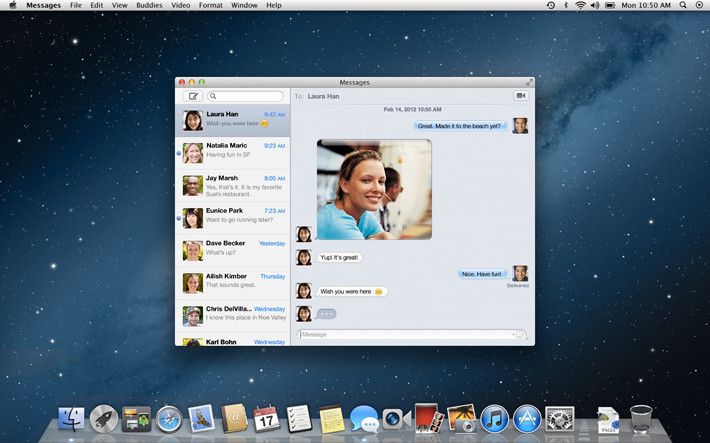 Die Anwendung Messages ersetzt das altbekannte iChat. Instant Messages, Chats und die Verknüpfung zu den iMessages von iPad und iPhone lassen sich damit realisieren – und zwar auch schon mit Betriebssystemen vor OS X 10.8. Eine Betaversion ist bereits per Download verfügbar (Download-Link siehe Artikel-Text). (Archiv: Vogel Business Media)