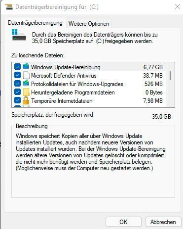 In der Datenträgerbereinigung können die Daten zur Deinstallation von Windows 11 gelöscht werden, falls nötig. Ein Rollback zu Windows 10 ist dann aber nicht mehr möglich. (Microsoft / Joos)